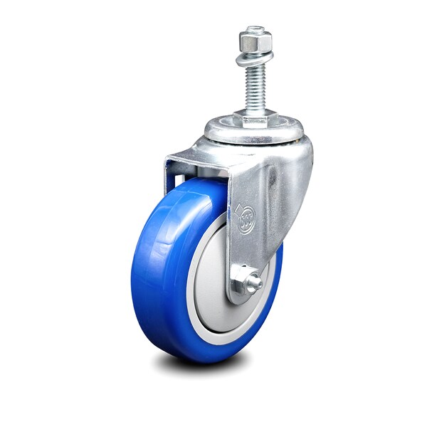 4 Inch Blue Polyurethane Wheel Swivel 3/8 Inch Threaded Stem Caster SCC